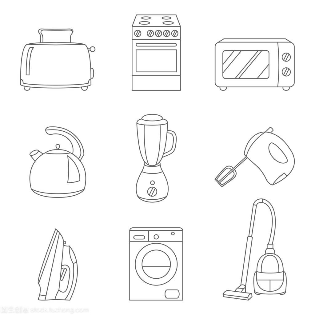 向量組的藝術 家用電器設計的平面圖解析